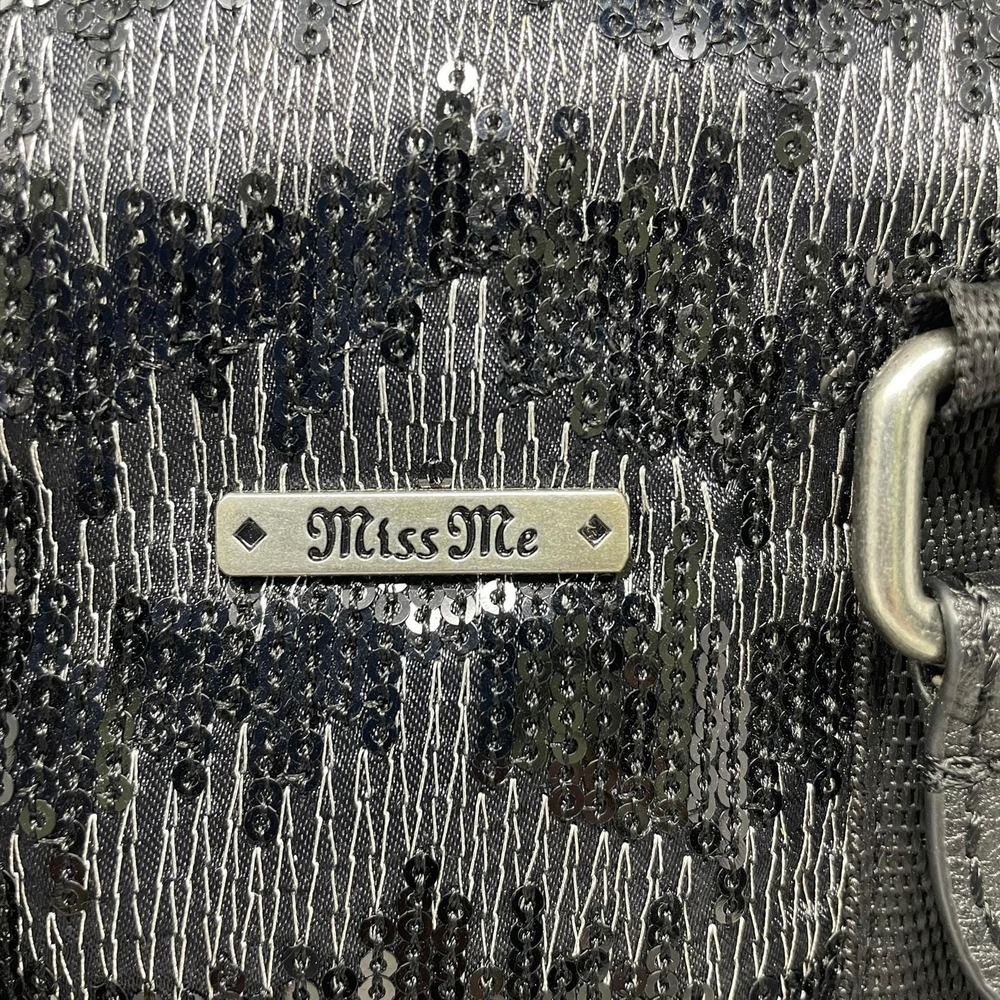 Miss Me Y2K Black Silver Handbag Shiny Bowler Satchel Lock Key Charms GUC 2000s - Picture 3 of 9